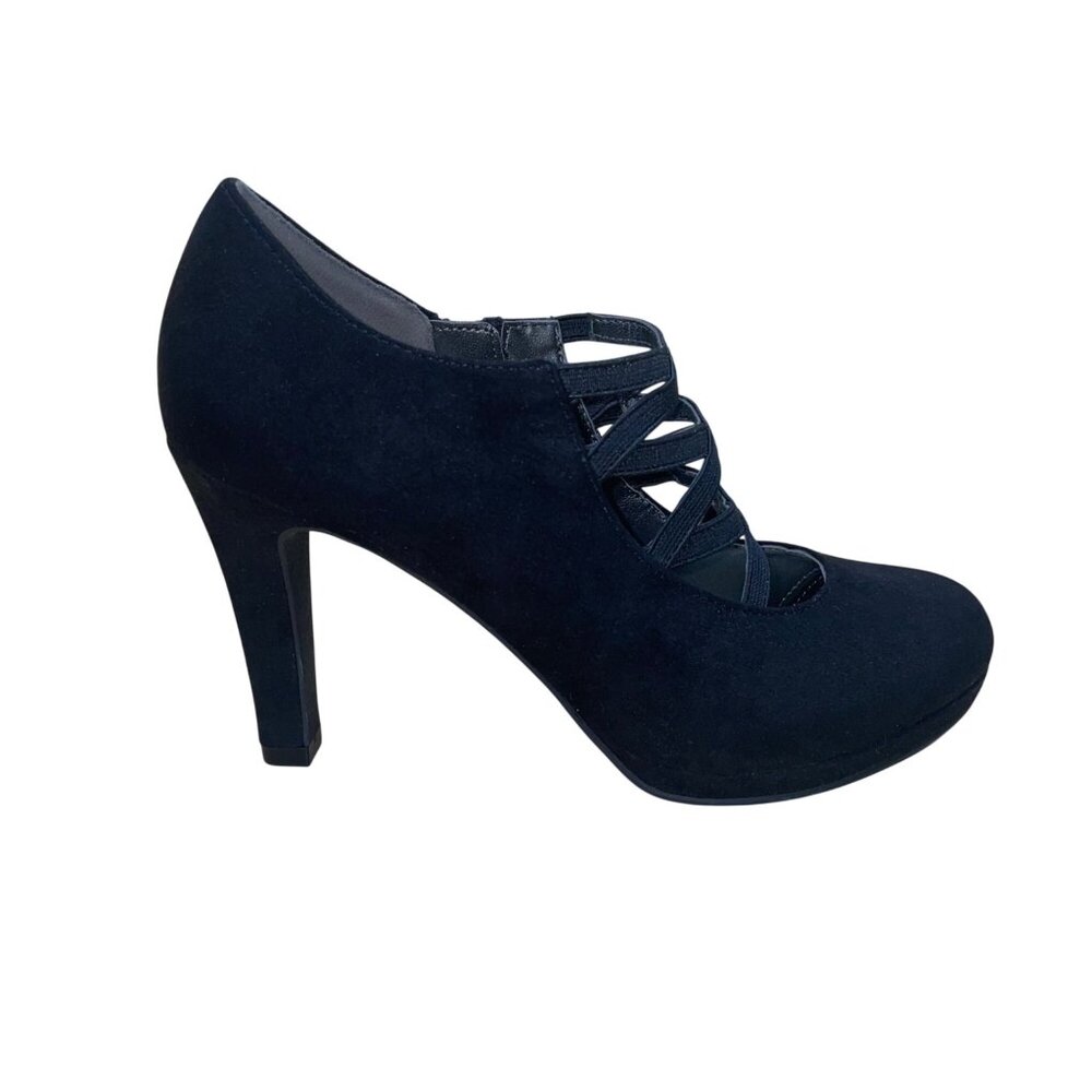 Lauren Blakwell Women’s Black Suede Crisscross Strap Marika Platform Pumps Sz 7